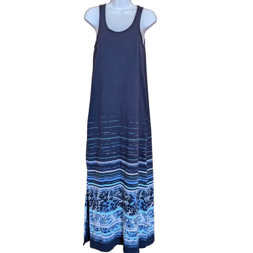 Eddie Bauer Navy and Light Blue Maxi Dress PS Tank Beach Vacation Bohemian Comfy